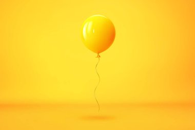 Sarı arka planda uçan sarı balon. 3B görüntüleme