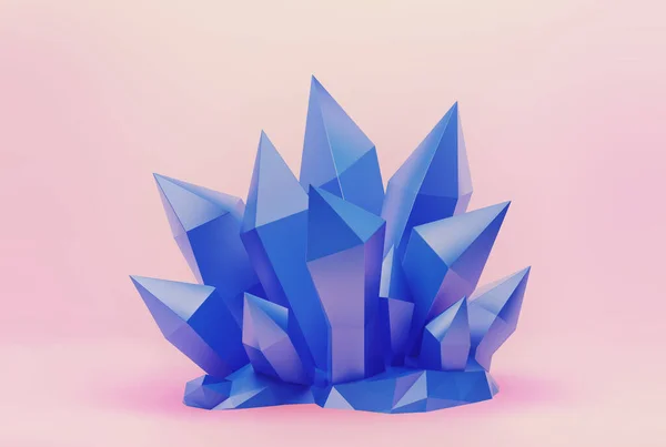 Abstract Geometric Crystals Blue Gemstone Pink Background Rendering — 스톡 사진