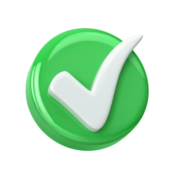 Green Check Mark Approval Sign Isolated White Background Rendering Clipping — Stock Photo, Image