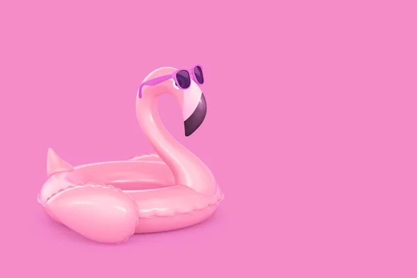 ピンクの背景にサングラスでインフレータブルフラミンゴ 3Dレンダリング — ストック写真