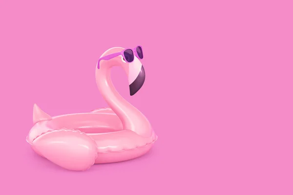 Flamingo Inflável Óculos Sol Fundo Rosa Renderização Fotos De Bancos De Imagens