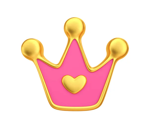 Gouden Roze Koninklijke Kroon Met Hart Prinses Kroon Pictogram Geïsoleerd — Stockfoto