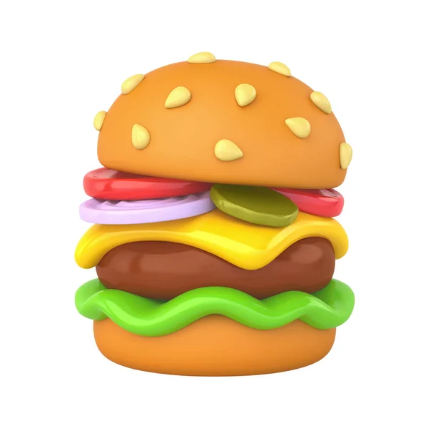 Cartoon Burger Isolated White Rendering Clipping Path — Stockfoto