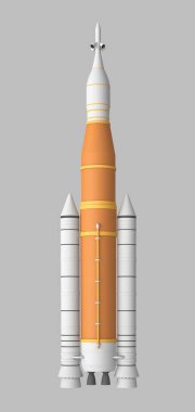 Rocket for missions to Moon and Mars isolated on gray background. Artemis space mission. Elements of this image furnished by NASA. 3D rendering witn clipping path