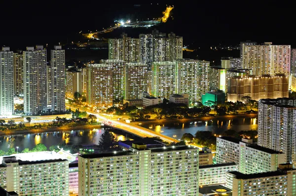 Şehir merkezinde gece hong kong görünümü — Stok fotoğraf