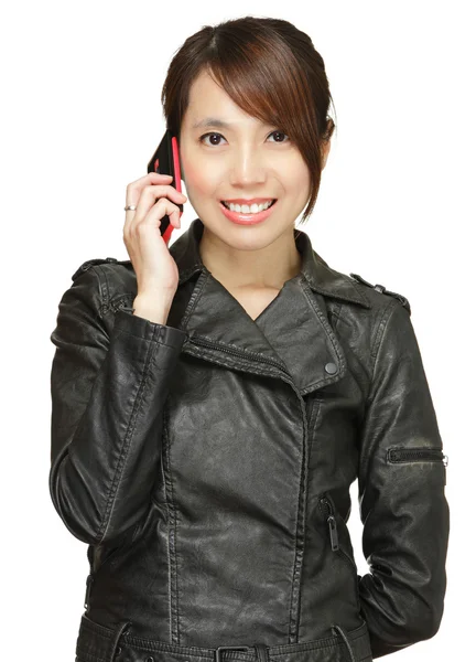 Woman talking by mobile phone — Stock Photo, Image