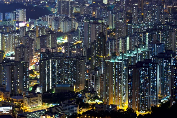 Downtown v Hongkongu pohled z vysoké v noci — Stock fotografie