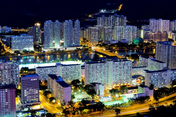 Στο κέντρο της πόλης στο Χονγκ Κονγκ, τη νύχτα — Φωτογραφία Αρχείου