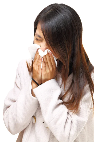Woman with cold sneezing — Stock Photo, Image