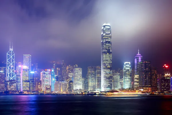 Hong Kong skyline città notturna — Foto Stock