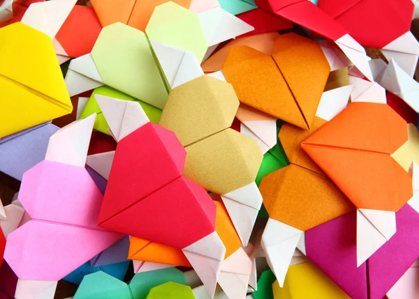 Monte de origami coração colorido — Fotografia de Stock