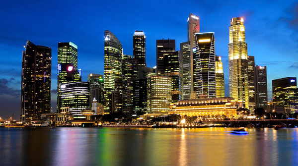 Singapore Marina Bay Business District at night