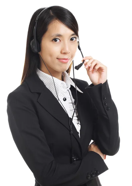Call center business woman with headset — Stock Photo, Image