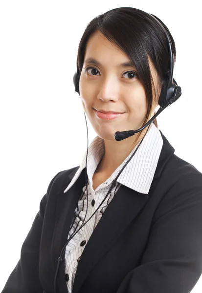 Call center donna d'affari con auricolare — Foto Stock