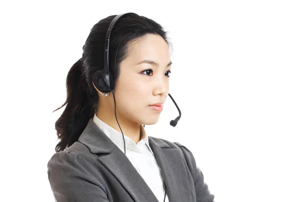 Call center business woman with headset — Stock Photo, Image