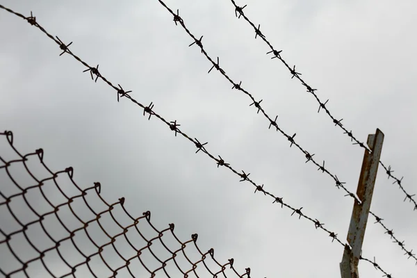 Chain link fence with barbed wire — Stock Photo, Image