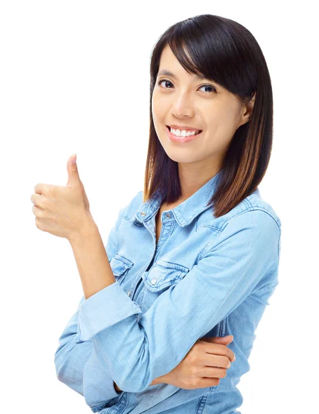 Asian woman with thumb up hand — Stock Photo, Image