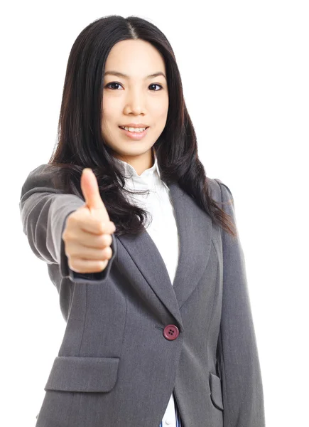 Asian business woman with thumb up hand — Stock Photo, Image