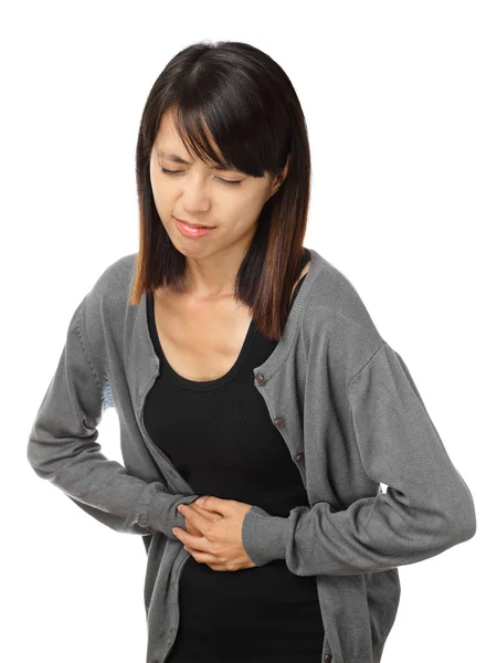 Mulher asiática com dor de estômago — Fotografia de Stock
