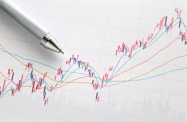 Графік фондового ринку з ручкою — стокове фото