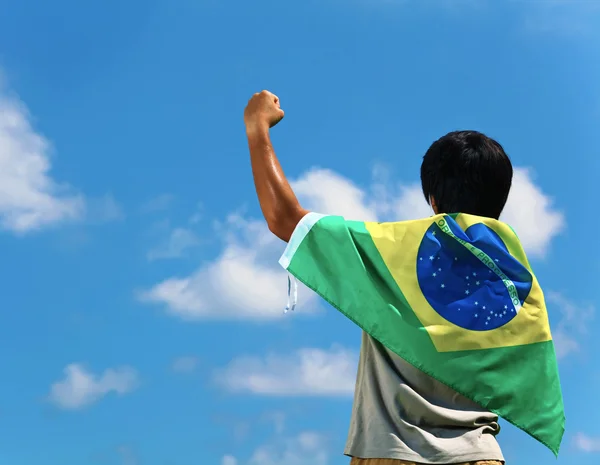 Brazil supporter hand up — Stock Photo, Image