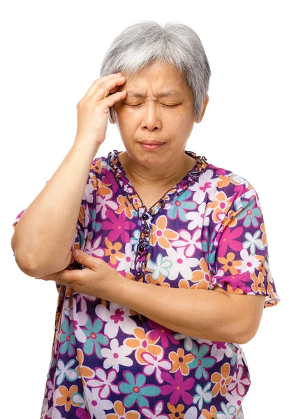 Old woman seriously headache — Stock Photo, Image