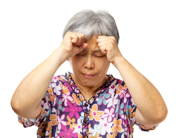 Reife asiatische Frau ernste Kopfschmerzen — Stockfoto