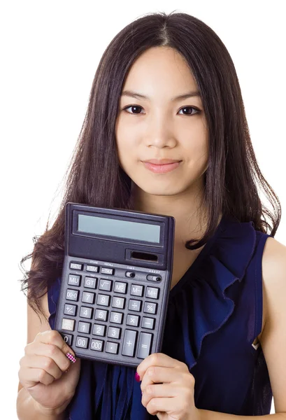 Wanita Asia memegang kalkulator — Stok Foto