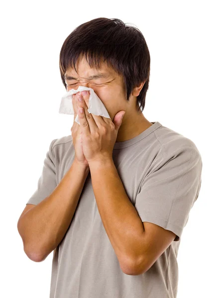 Hombre estornudando — Foto de Stock