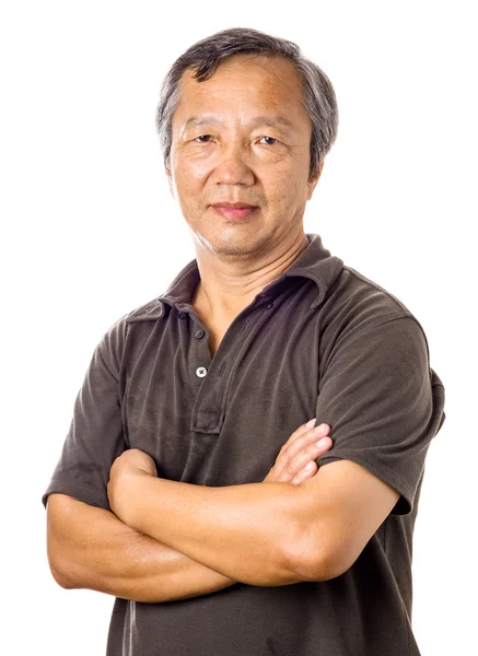 Asian mature man isolated over white background — Stock Photo, Image