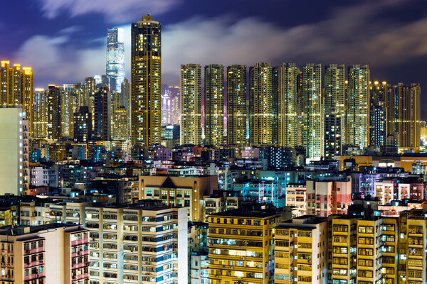 Housing in Hong Kong at night