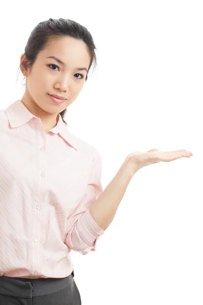 Asian business woman introduce something — Stock Photo, Image