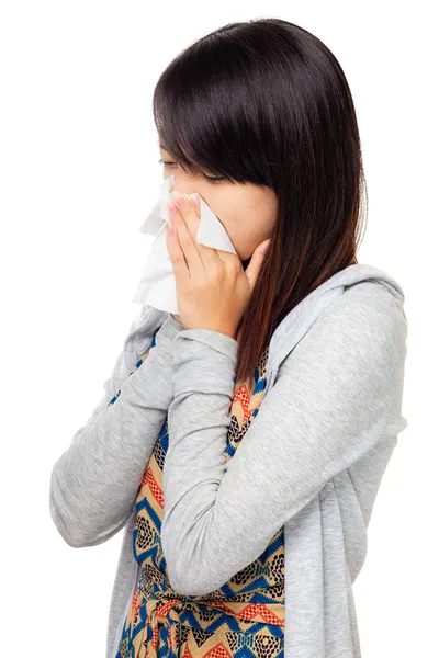 Estornudando mujer asiática —  Fotos de Stock