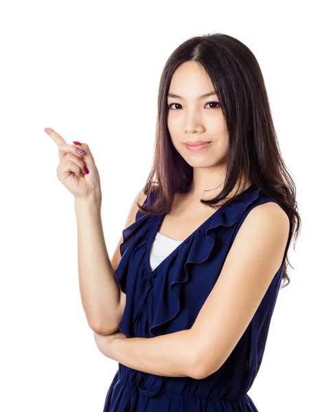 Asian woman pointing a side — Stock Photo, Image