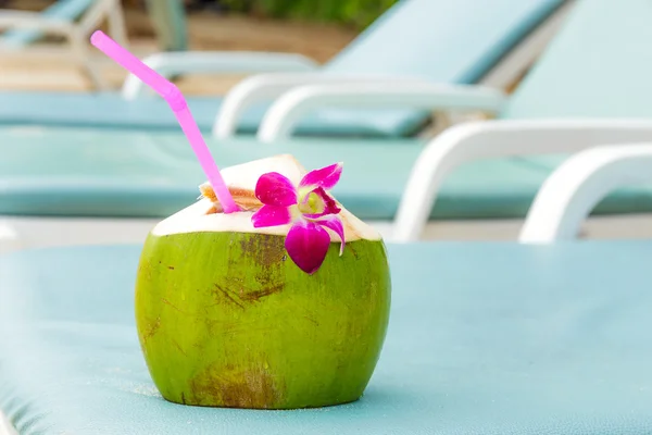 Do opalania przy drinku kokosowe — Zdjęcie stockowe