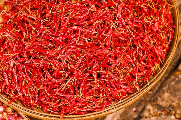 Preservation procedure of red Chili peppers on basket