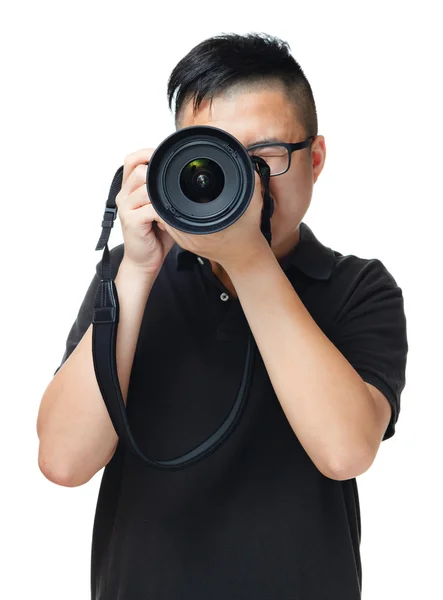 Homem asiático usando câmera — Fotografia de Stock