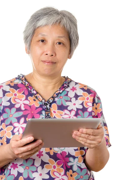 Asian elderly with digital tablet — Stock Photo, Image