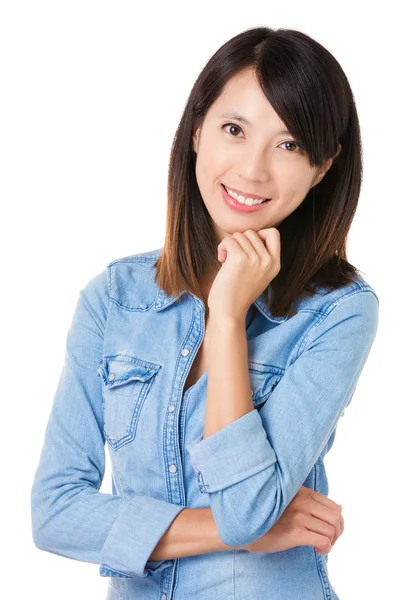 Asian woman intoduce something — Stock Photo, Image