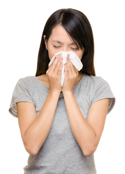 Asian woman sneeze — Stock Photo, Image