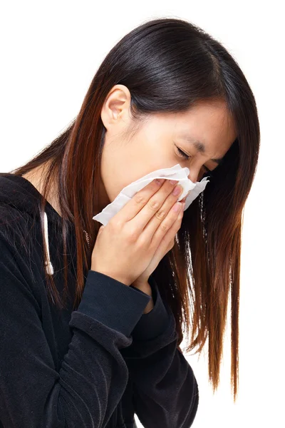 Sneezing asian woman — Stock Photo, Image