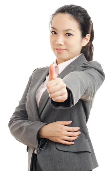 Asiática mulher de negócios com polegar para cima — Fotografia de Stock