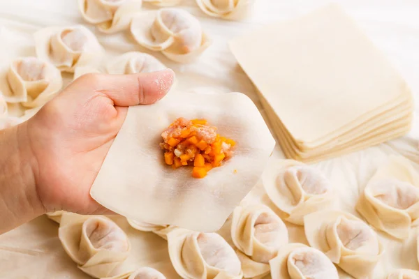 Förpackning av kinesisk dumpling — Stockfoto