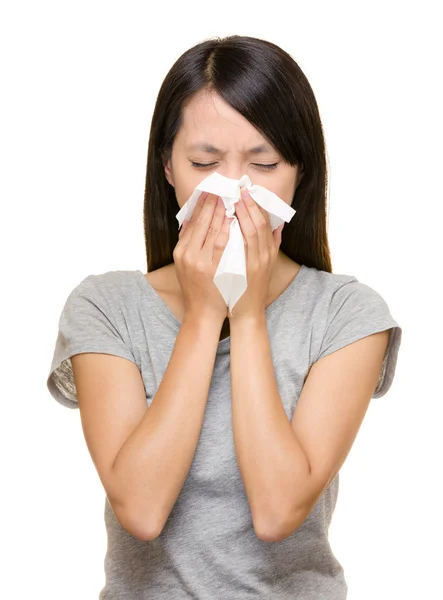 Sneezing asian woman — Stock Photo, Image