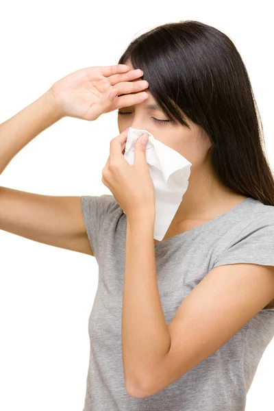 Sneezing asian woman — Stock Photo, Image