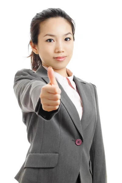Ázsiai üzleti nő a hüvelykujjával felfelé — Stock Fotó