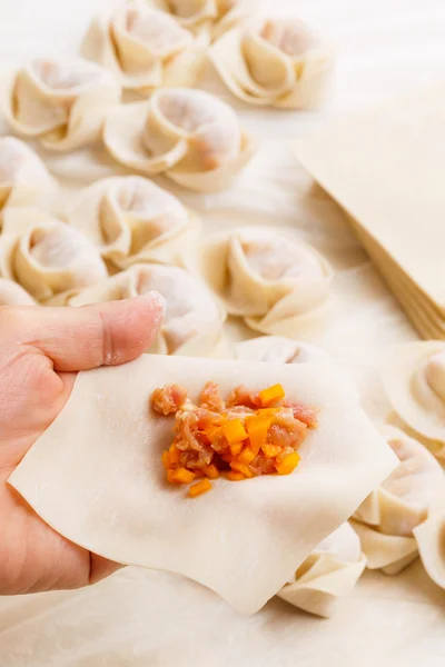 Att göra av kinesisk dumpling — Stockfoto