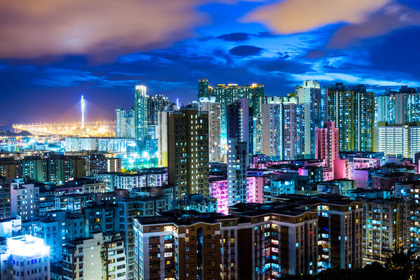 Downtown cityscape in Hong Kong at night