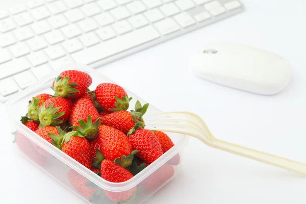 Healthy lunch box in working desk — Stock Photo, Image