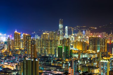 Urban city in Hong Kong at night clipart
